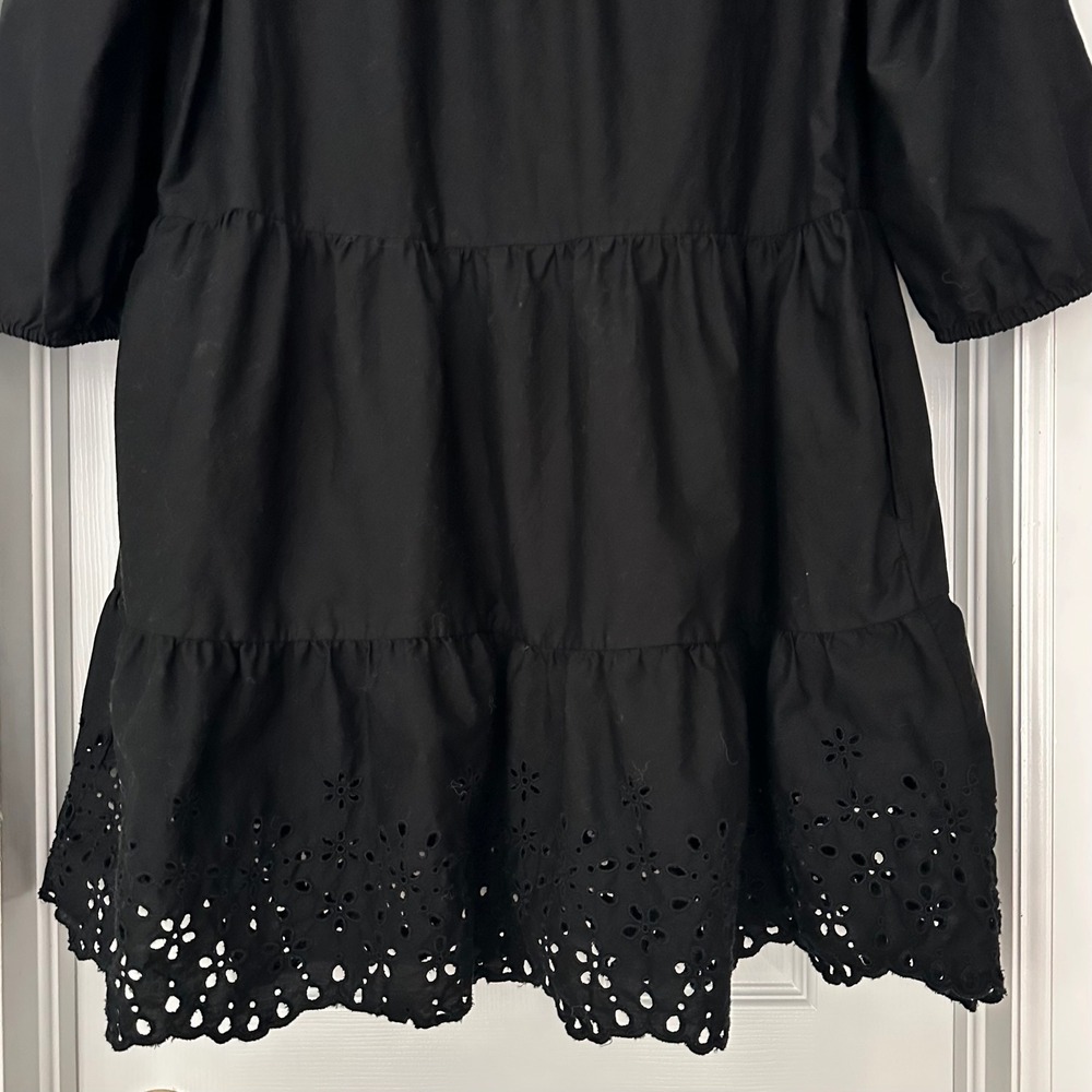 GAP Black Mini Dress Eyelet Tiered 3/4
Sleeve Shirt Dress Large - Picture 8 of 11